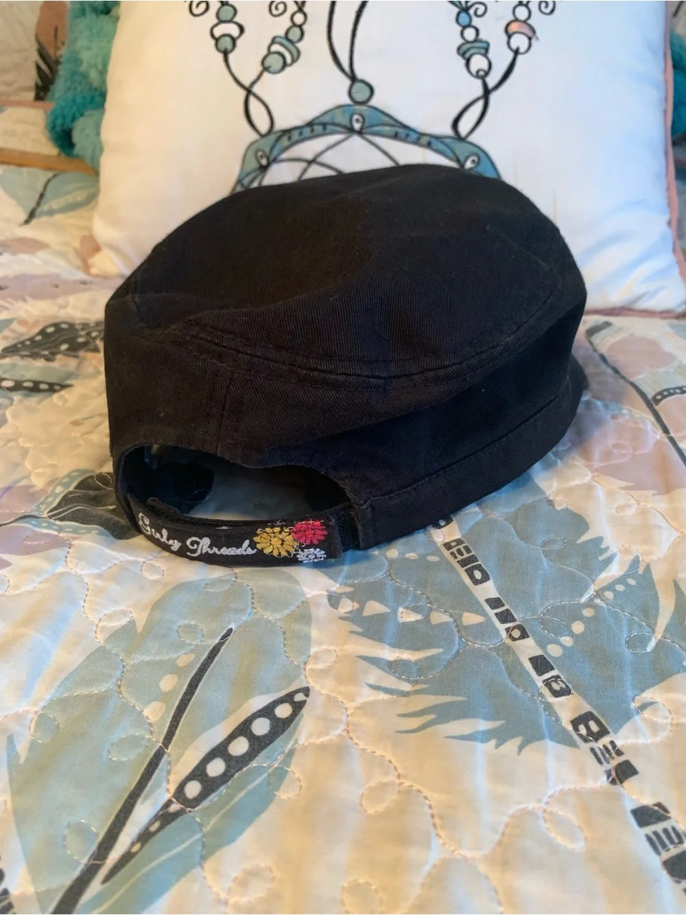 Womens Black Cap with Pink Zebra Cross Embroidery